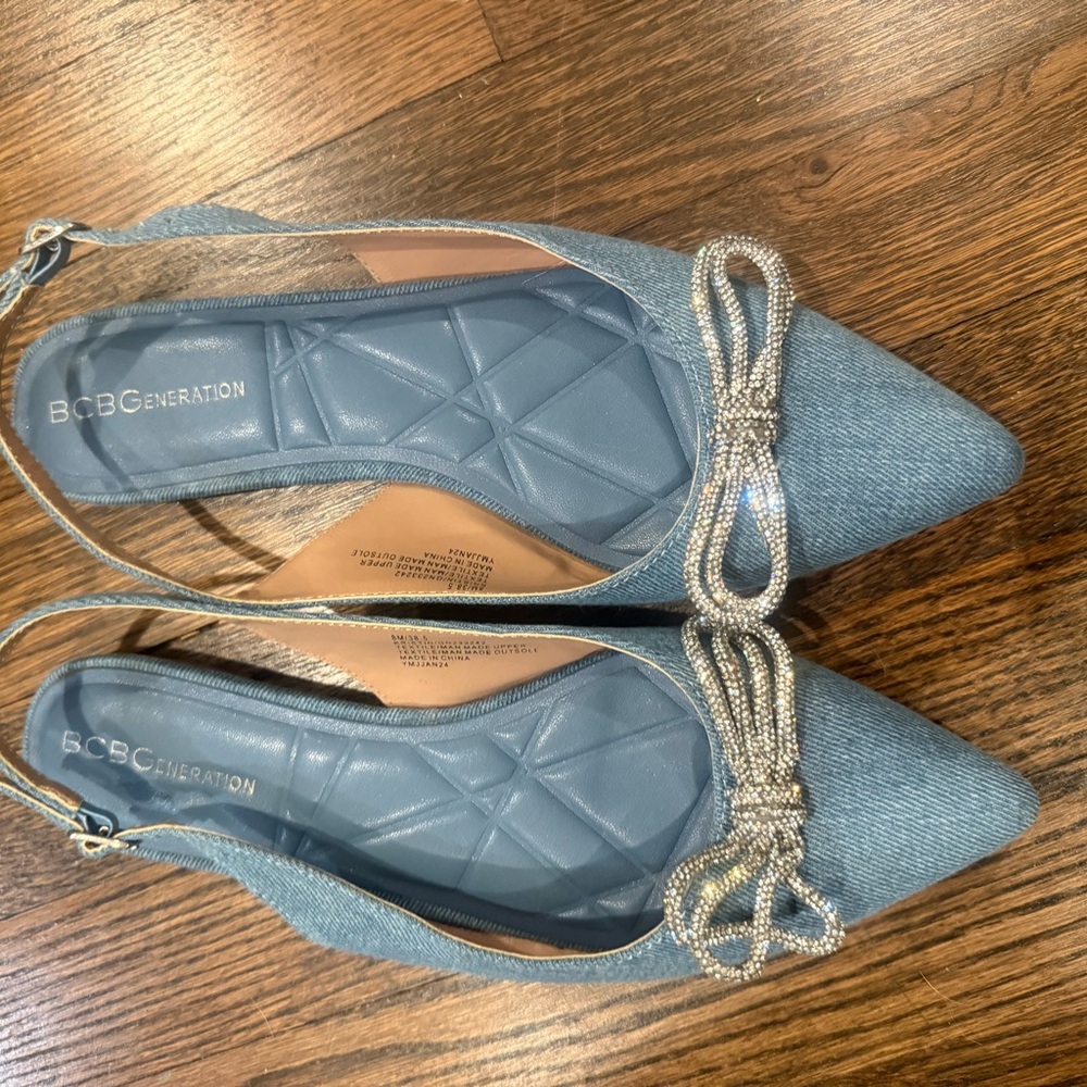BCBGeneration Denim Blue Heels with Silver Accents
